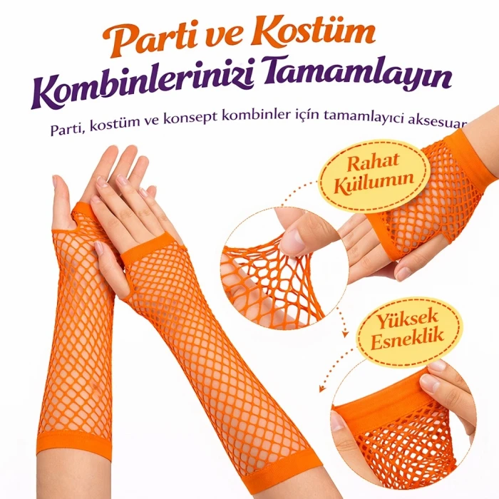 ieg™ 80’ler 90’lar Retro Turuncu File Parmaksız Eldiven 26 cm