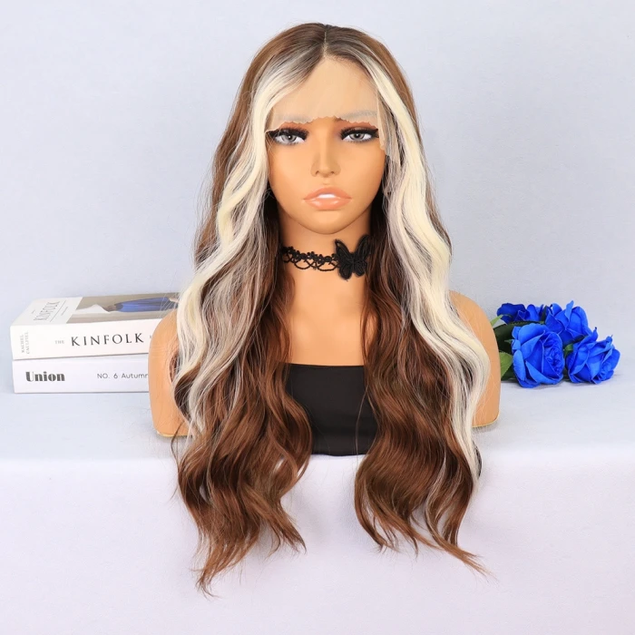 Açık Kahverengi / Platin Perçemli Su Dalgalı Tül Peruk