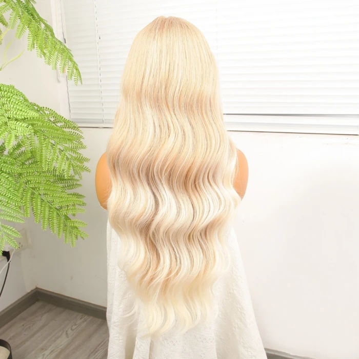 Açık Rus Kumralı Beyaz Platin Ombre Fiber Sentetik Tül Peruk