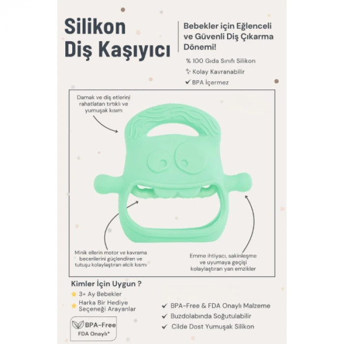 Açık Yeşil Bebek Silikon Diş Kaşıyıcı