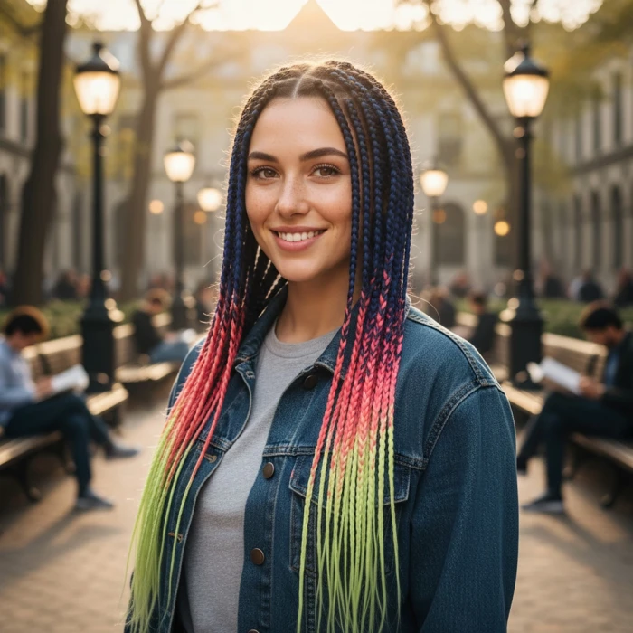 Afrika Örgüsü Ve Rasta İçin Sentetik Ombreli Saç - Mor / Pembe / Açık Fıstık Yeşili