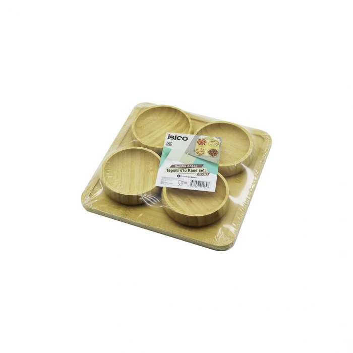 Ahşap Bambu 5pcs  Çerezlik - Lokumluk Kase Seti 22x22cm