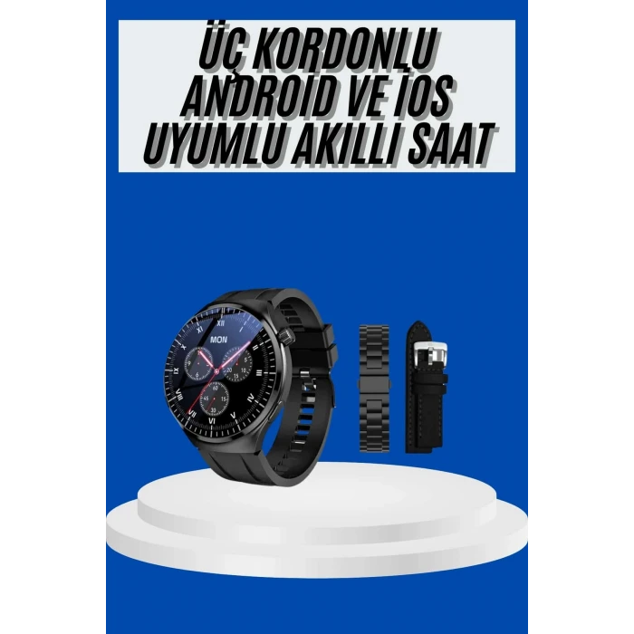 Amoled Ekran Akıllı Saat Üç Kordonlu İOS Android Uyumlu