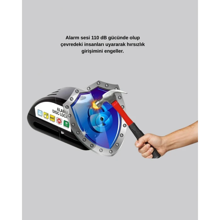 Anti Hırsızlık 110 Db Alarm Disk Fren Kilidi Suya Dayanıklı Çelik Güvenlik Kilidi