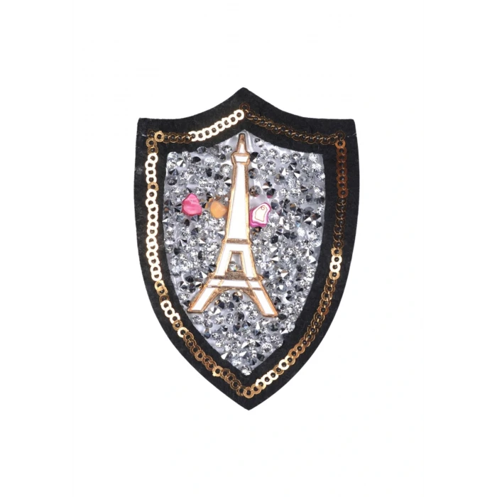 Aplike Ütü İle Yapışan Taşlı Eyfel Kulesi Beyaz Arma 6 cm