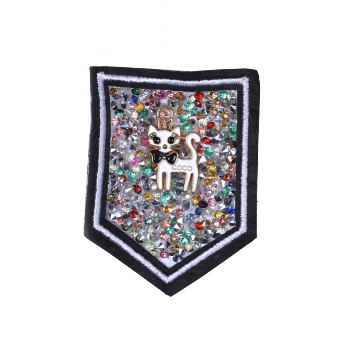 Aplike Ütü İle Yapışan Taşlı Kedi Arma 5 cm