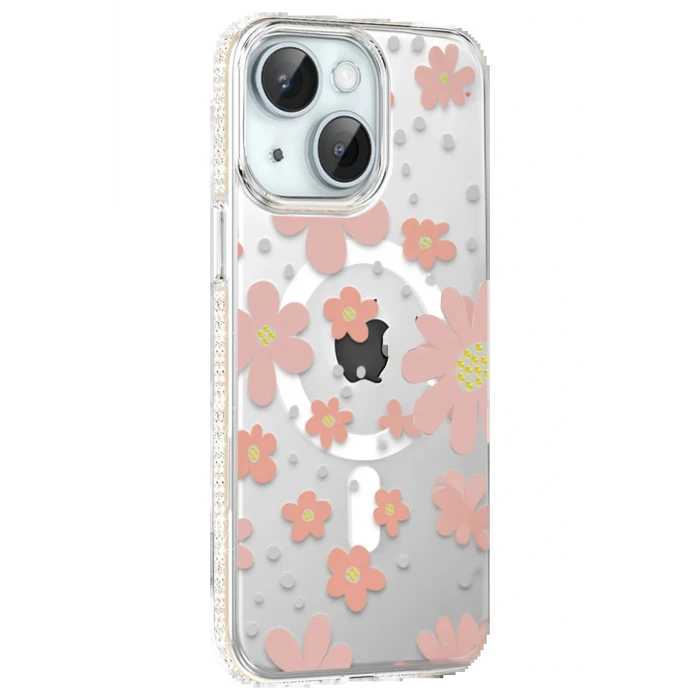 Apple iPhone 14 Floral Magsafe Kapak - Pembe