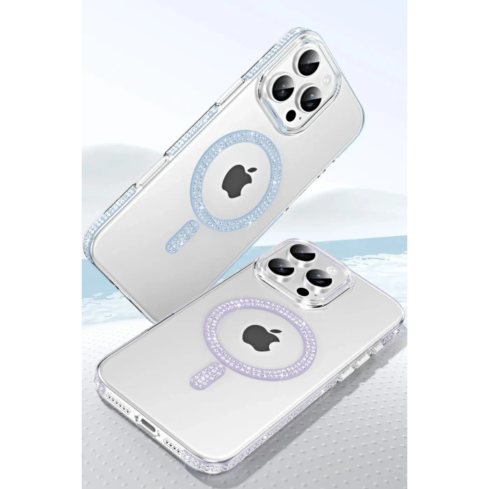 Apple iPhone 14 Move Taşlı Magsafe Kapak - Gümüş