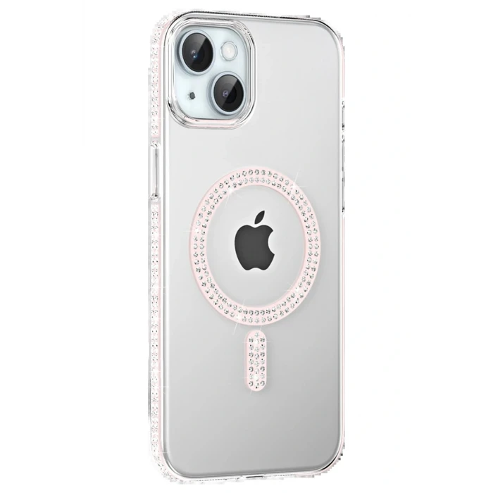 Apple iPhone 14 Move Taşlı Magsafe Kapak - Gümüş