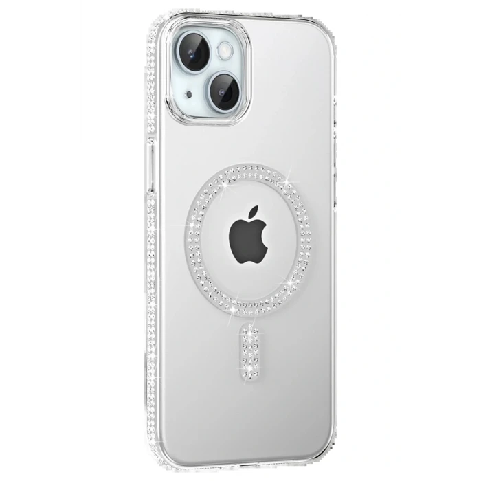 Apple iPhone 14 Move Taşlı Magsafe Kapak - Natural Grey