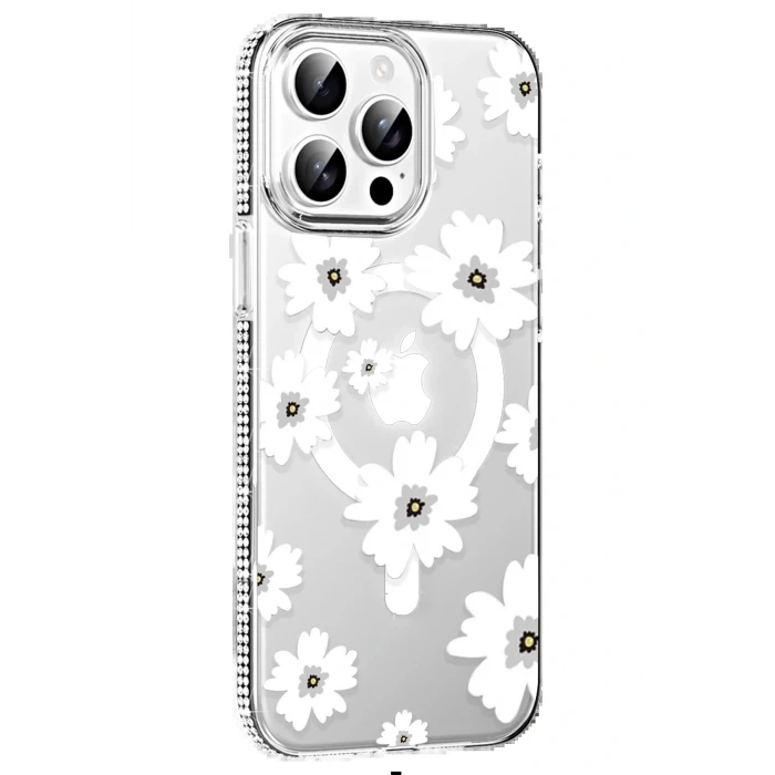 Apple iPhone 15 Pro Max Floral Magsafe Kapak - Beyaz