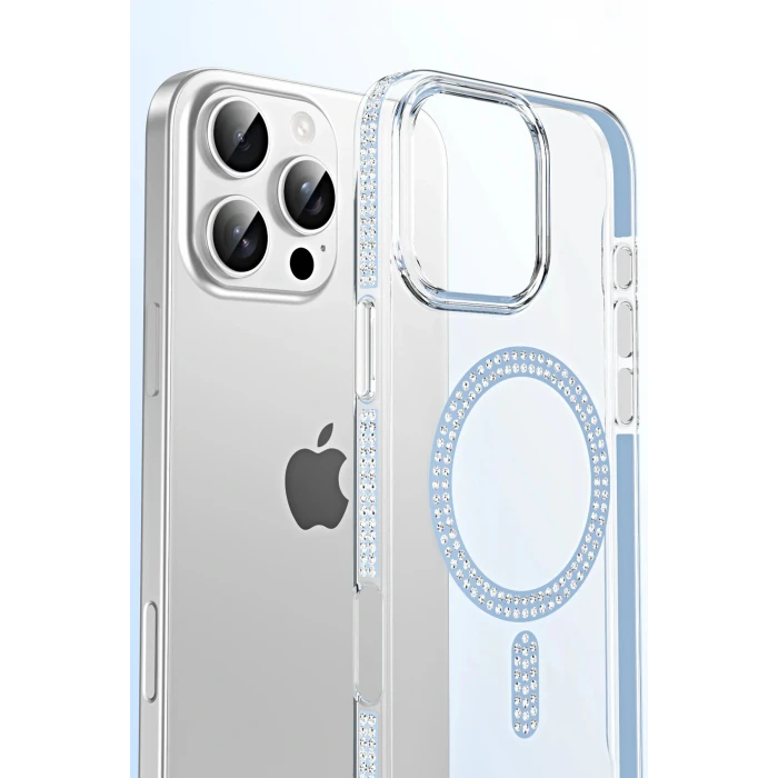 Apple iPhone 15 Pro Max Move Taşlı Magsafe Kapak - Natural Grey