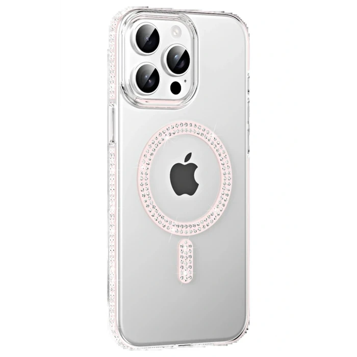 Apple iPhone 15 Pro Move Taşlı Magsafe Kapak - Gümüş