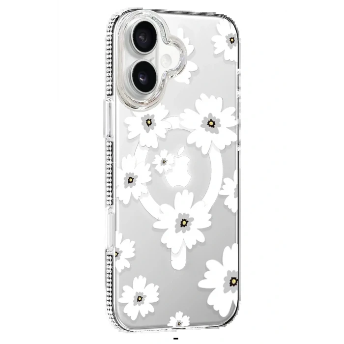 Apple iPhone 16 Floral Magsafe Kapak - Beyaz