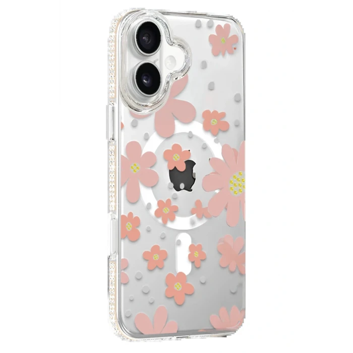 Apple iPhone 16 Floral Magsafe Kapak - Pembe