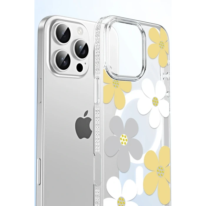 Apple iPhone 16 Pro Floral Magsafe Kapak - Beyaz