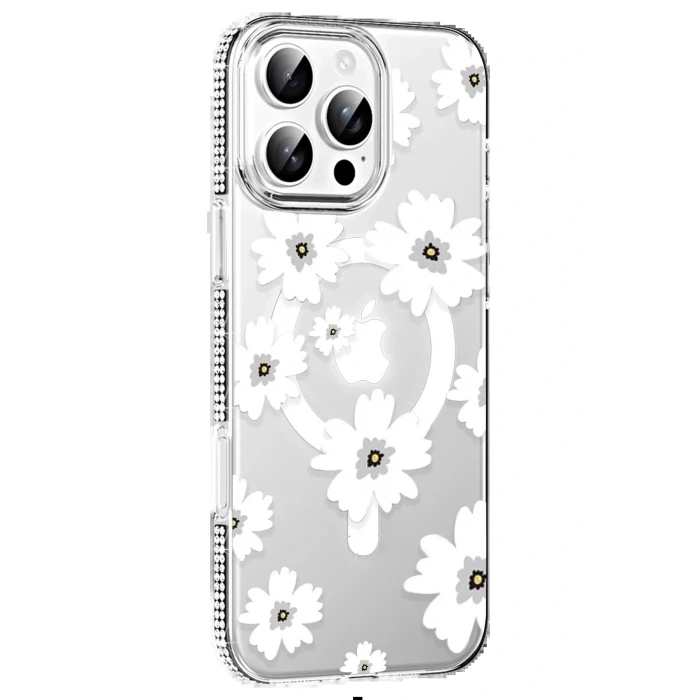 Apple iPhone 16 Pro Max Floral Magsafe Kapak - Beyaz