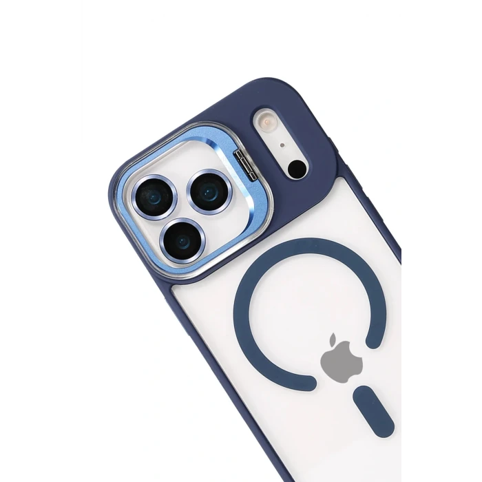 Apple iPhone 17 Pro Max Remim Lensli Magsafe Standlı Kapak - Lacivert