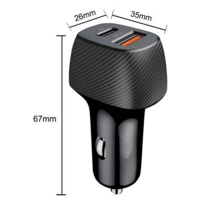 Araç İçi Hızlı Şarj Soketi 38W Oto Çakmaklık Type-C Araba Çakmaklık