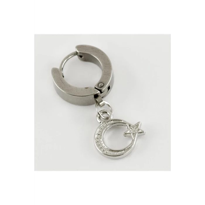 Ay Yıldız Figürlü Çelik Erkek Küpe 1 Adet