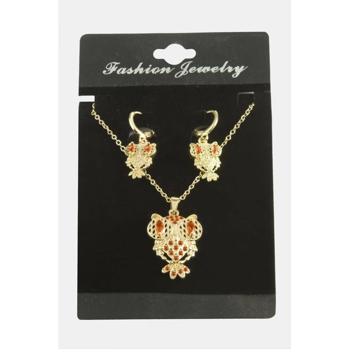 Baykuş Zirkon Taşlı Set Kolye