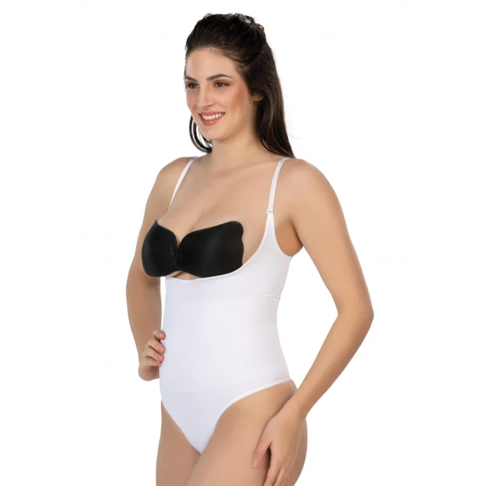 BEYAZ   2076 Göğüsü Açık String Body Korse