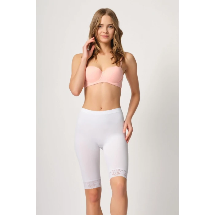 BEYAZ   3004 Soft Uzun Paça Dantel Boxer