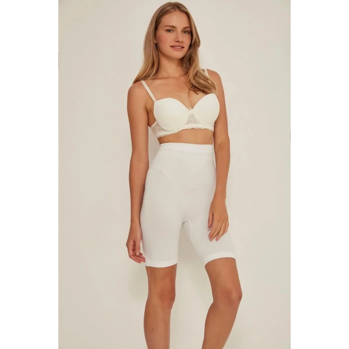 BEYAZ   3005 Soft Uzun Paçalı Boxer Korse