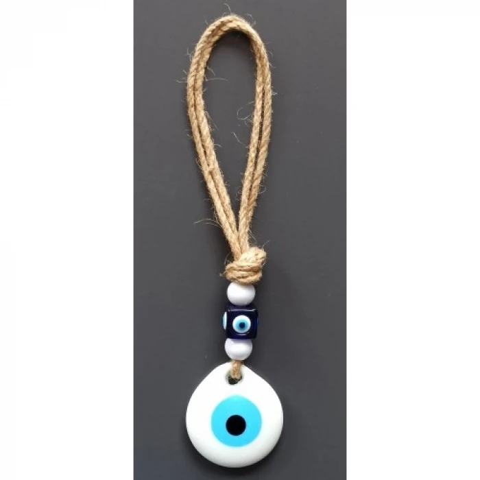 Beyaz Nazar Boncuklu El Yapımı Duvar Süsü