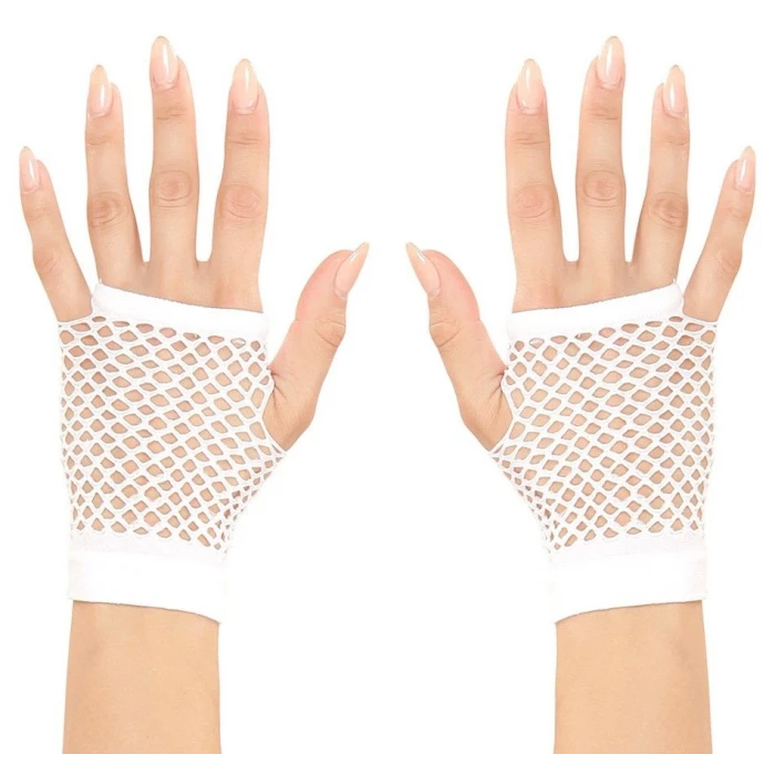 Beyaz Renk Kısa Boy Fileli Örgü Eldiven