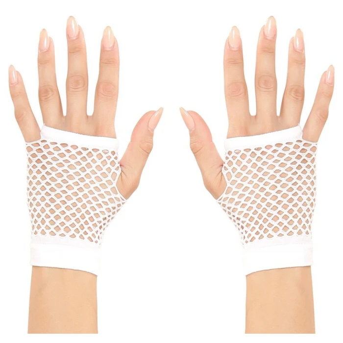 Beyaz Renk Kısa Boy Fileli Örgü Eldiven