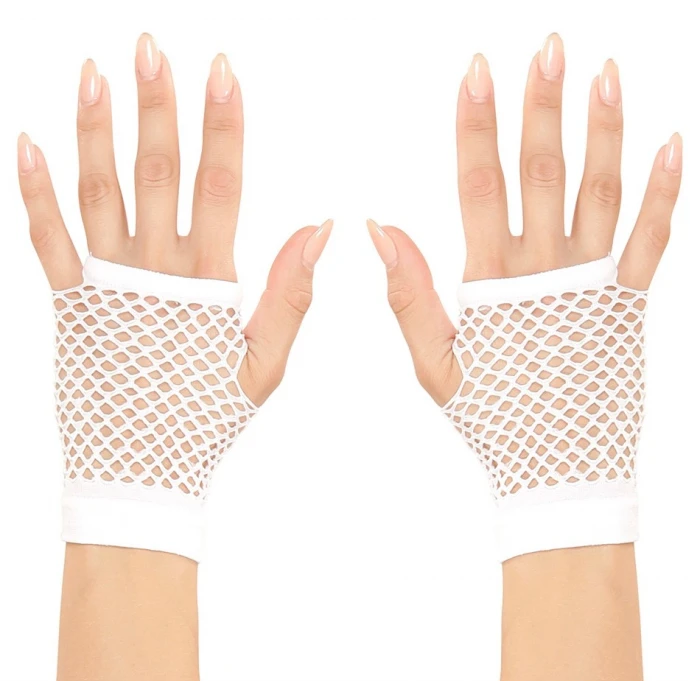 Beyaz Renk Kısa Boy Fileli Örgü Eldiven (4887)