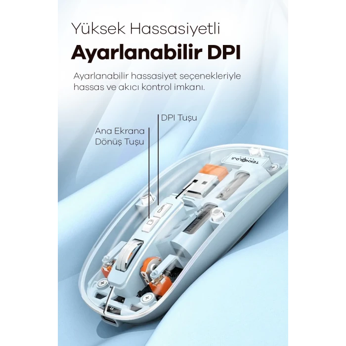 Bluetooth USB Çift Modlu Sessiz Mouse, Şeffaf Mıknatıslı Kapaklı, TypeC Şarjlı, DPI Ayarlı, Kablosuz 10m Çekim Mesafeli, Masaüstü Kısayol Tuşlu, Taşınabilir Şarjlı Mouse Siyah