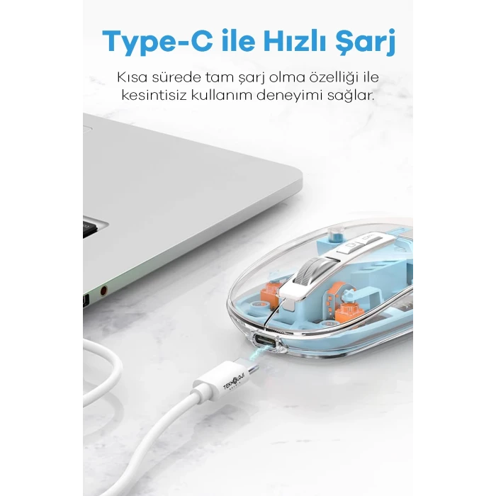 Bluetooth USB Çift Modlu Sessiz Mouse, Şeffaf Mıknatıslı Kapaklı, TypeC Şarjlı, DPI Ayarlı, Kablosuz 10m Çekim Mesafeli, Masaüstü Kısayol Tuşlu, Taşınabilir Şarjlı Mouse Beyaz
