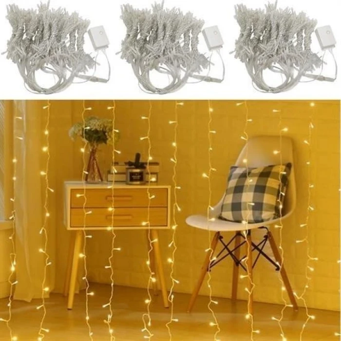 İEG® 8 Fonksiyonlu 200 Led 10 Saçak Şerit Led 2x2 Perde İp Led  (Gün Işığı)