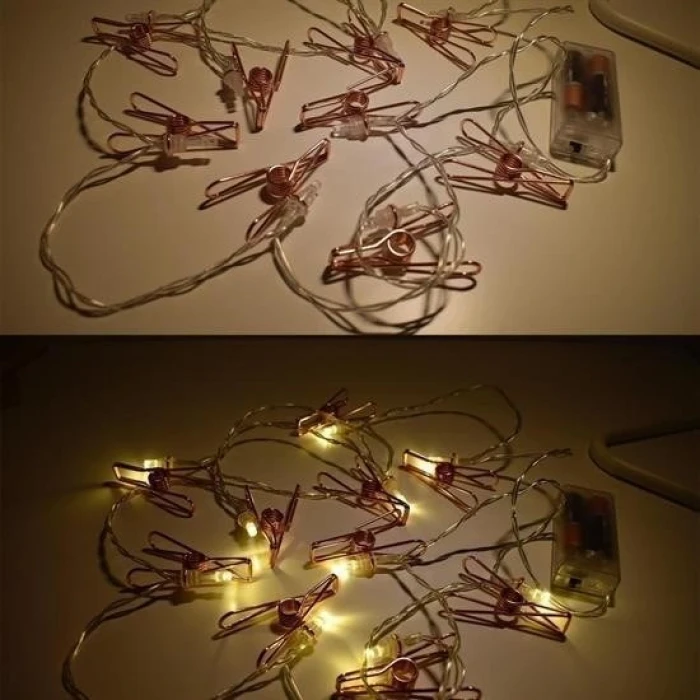 İEG® Bakır Renkli Led Işıklı Fotoğraf Asma Işık Süsleme Mandalları