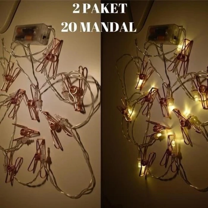 İEG® Bakır Renkli Led Işıklı Fotoğraf Asma Işık Süsleme Mandalları