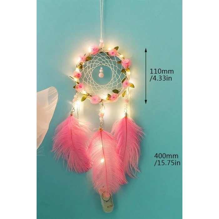 İEG® El Yapımı Kuş Tüyü ve Led Işıklı Dekoratif Asma Düş Rüya Kapanı