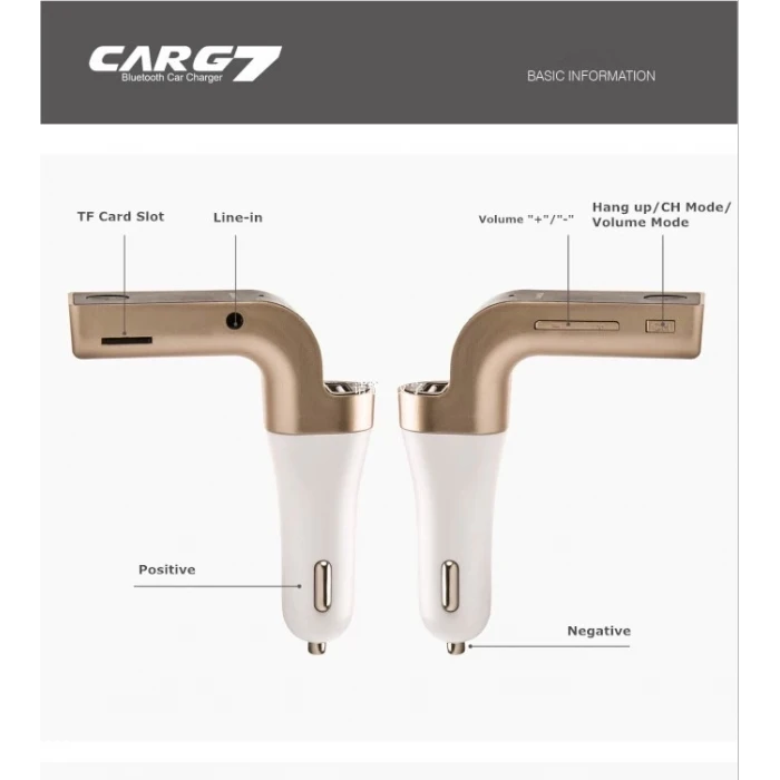Carg7 Bluetooth Araç Fm Transmitter Usb Girişli
