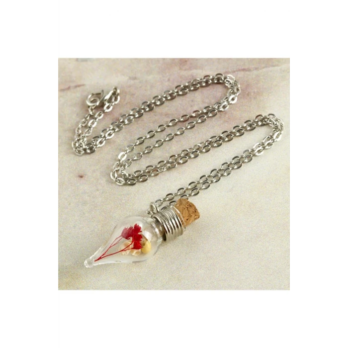 Çiçek Fanus Canlı Kolye