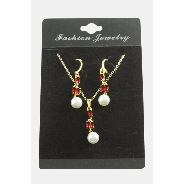 Çiçek İnci Zirkon Taşlı Set Kolye