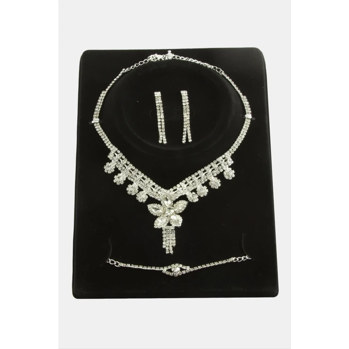 Çiçek Taşlı Lüks Set Kolye