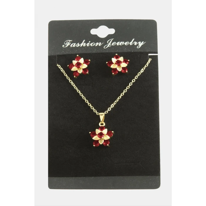 Çiçek Zirkon Taşlı Set Kolye