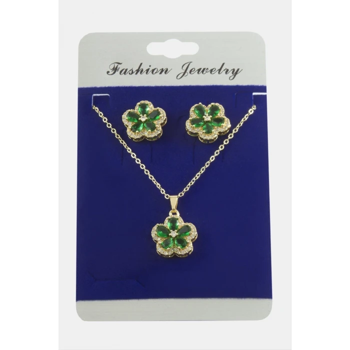 Çiçek Zirkon Taşlı Set Kolye