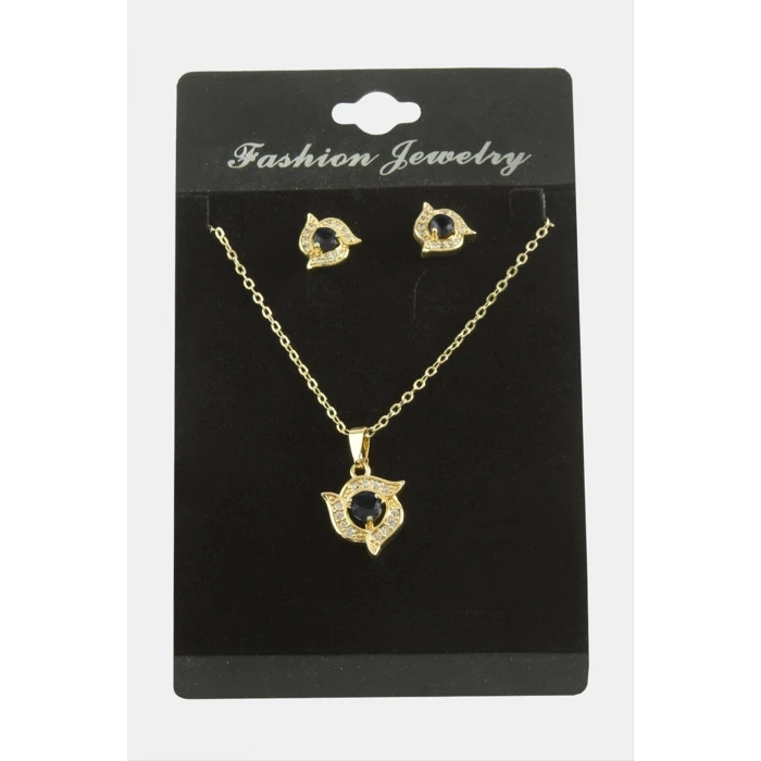 Çiçek Zirkon Taşlı Set Kolye