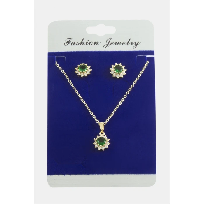 Çiçek Zirkon Taşlı Set Kolye