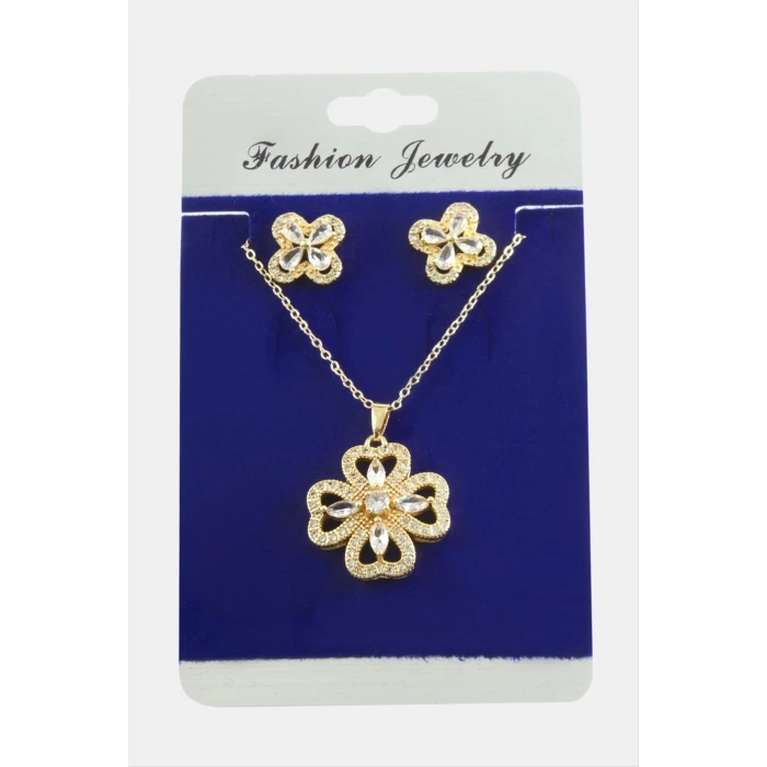 Çiçek Zirkon Taşlı Set Kolye