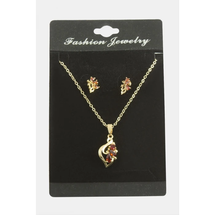 Çiçek Zirkon Taşlı Set Kolye