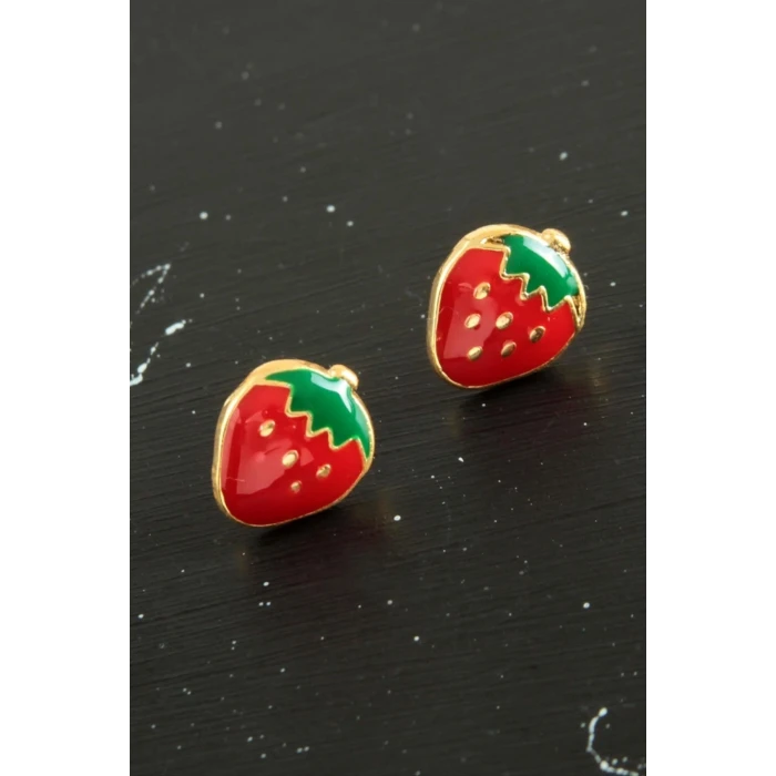 Çilek Mineli Minik Küpe