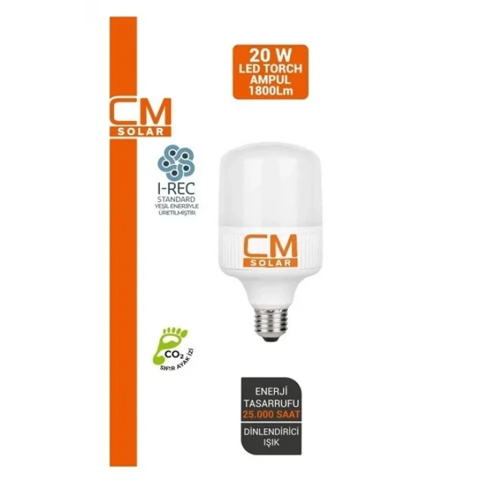 Cmsolar LED Torch Ampul 20W E27 Duy 6500K Beyaz Işık 1800 Lümen